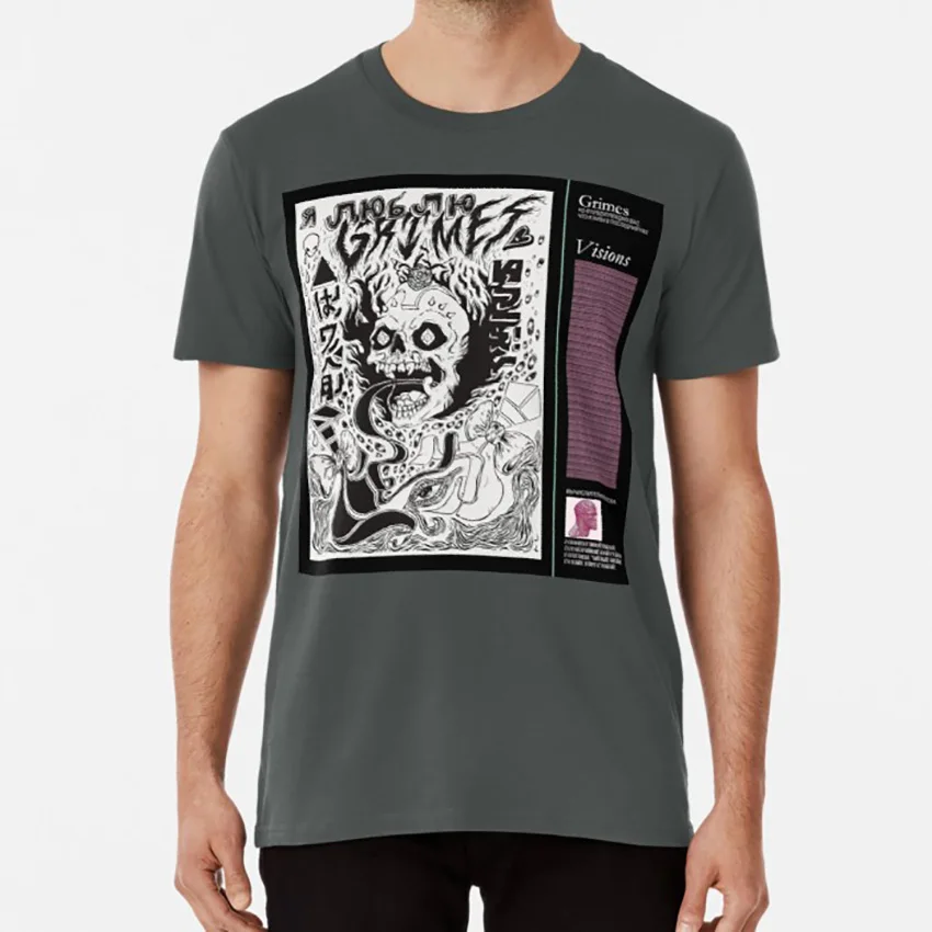 Grimes-visions Обложка художественная футболка grimes Клэр Бушер Инди альтернатива Эстетическая Уникальная трендовая популярная Инди музыка - Цвет: Темно-серый