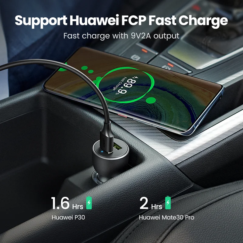 UGREEN Car Charger Fast USB Charger Quick 3.0 Charge QC3.0 For Redmi Note 10 Xiaomi iPhone Samsung