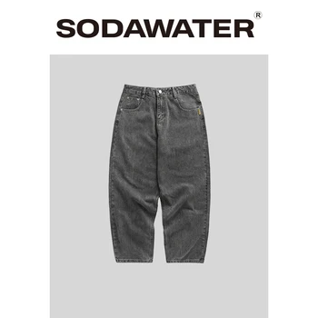 

SODAWATER Mens Denim Jeans In Black Wash Vintage Men Jeans With Constrast Stitch мужские летние Japanese Style Jeans For Men