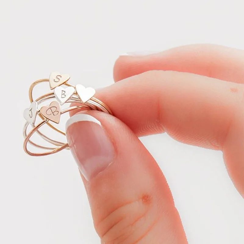 

Best selling explosion accessories, simple personality, 26 letter ring, European and American heart open ring, unisex