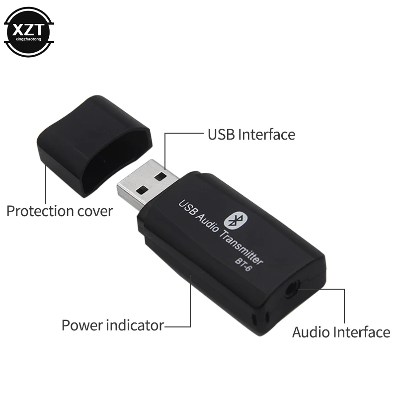 5,0 Bluetooth USB аудио передатчик приемник BT-6 ТВ 2 в 1 3,5 мм Aux HIFI стерео аудио USB беспроводной мини-адаптер для автомобиля - Название цвета: black