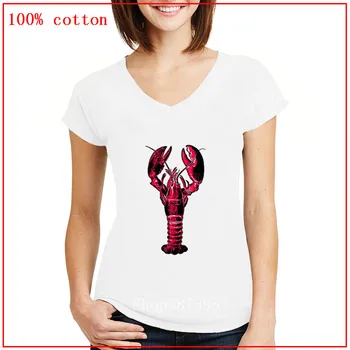 

2020 Vintage Lobster T Shirt women Bubba Gump Shrimp Parody crayfish tshirt prawn retro v neck Tee langouste brand clothing