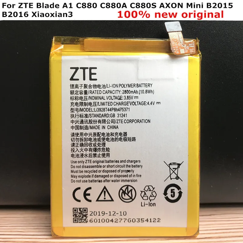 Оригинальный 2800 мА/ч Li3928T44P8h475371 Батарея для ЖК дисплея ZTE Blade A1 C880 C880A C880S AXON Mini B2015