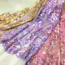 Мягкий розовый/желтый/фиолетовый цветок вышитый гипюр кружевной ткани платье свадебное платье ткань, по метру