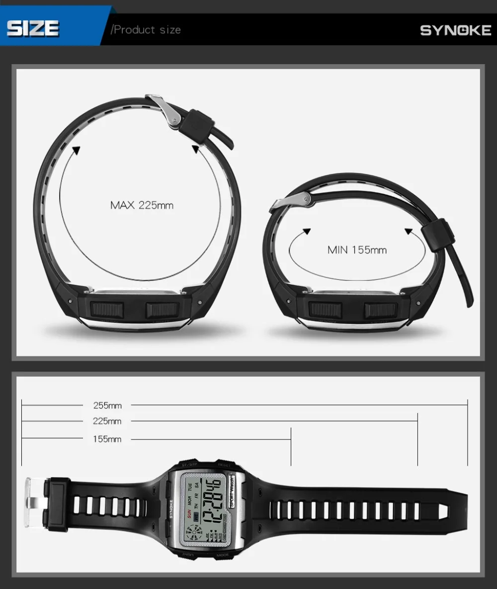 SYNOKE большой экран дисплей электронные часы для мужчин 30 м Водонепроницаемый Будильник хронограф ночной Светильник 12/24 часов часы