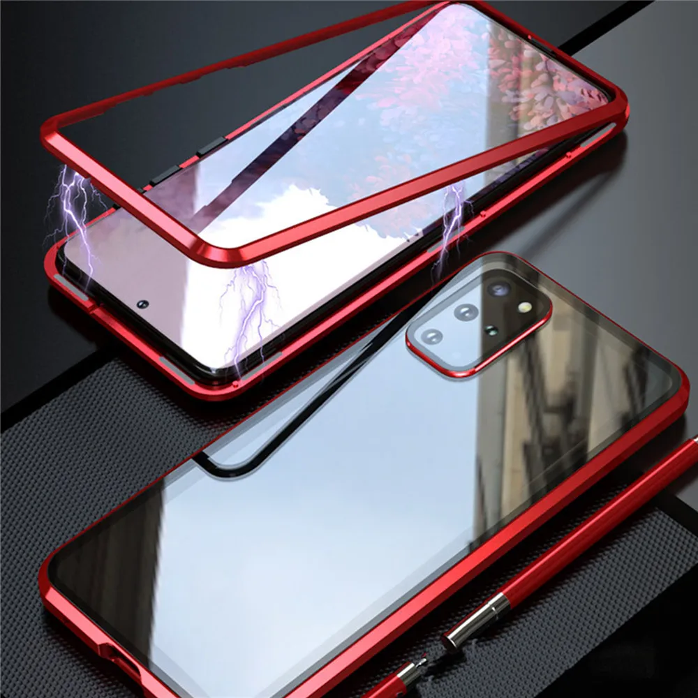 Magnetic Adsorption Metal Flip phone case For Samsung Galaxy S20ultra S20 plus Double-sided tempered Glass Bumper Back Cover | Мобильные