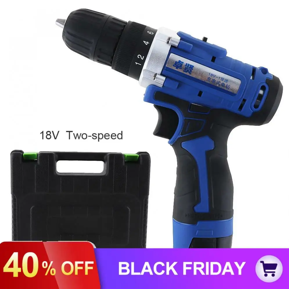 AC 100- 240V Cordless 18V Rechargeable Electric Drill Tool Box with Rotation Adjustment Switch and Two-speed Handling Screws