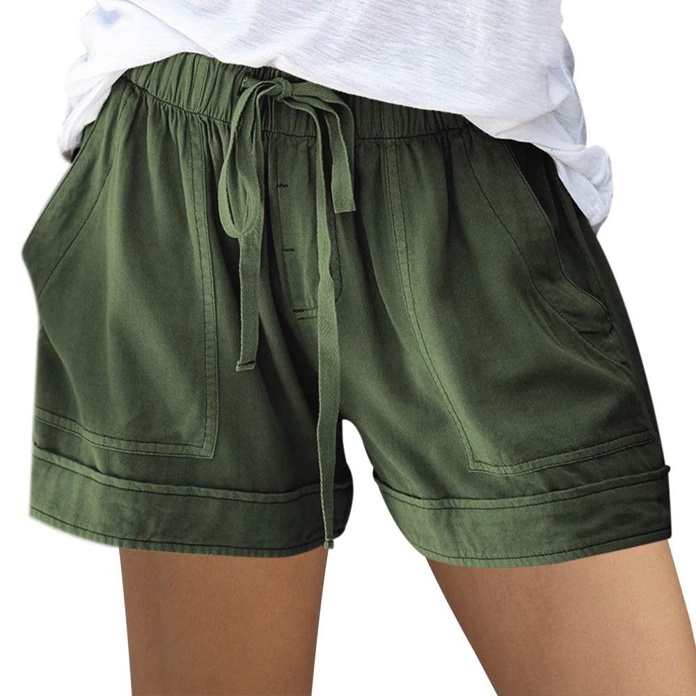 

WENYUJH Short Pants Summer Women Shorts Solid Drawstring Female Wide Leg Trouser Big Pocket Soft Cool Loose Elastic Wasit Shorts