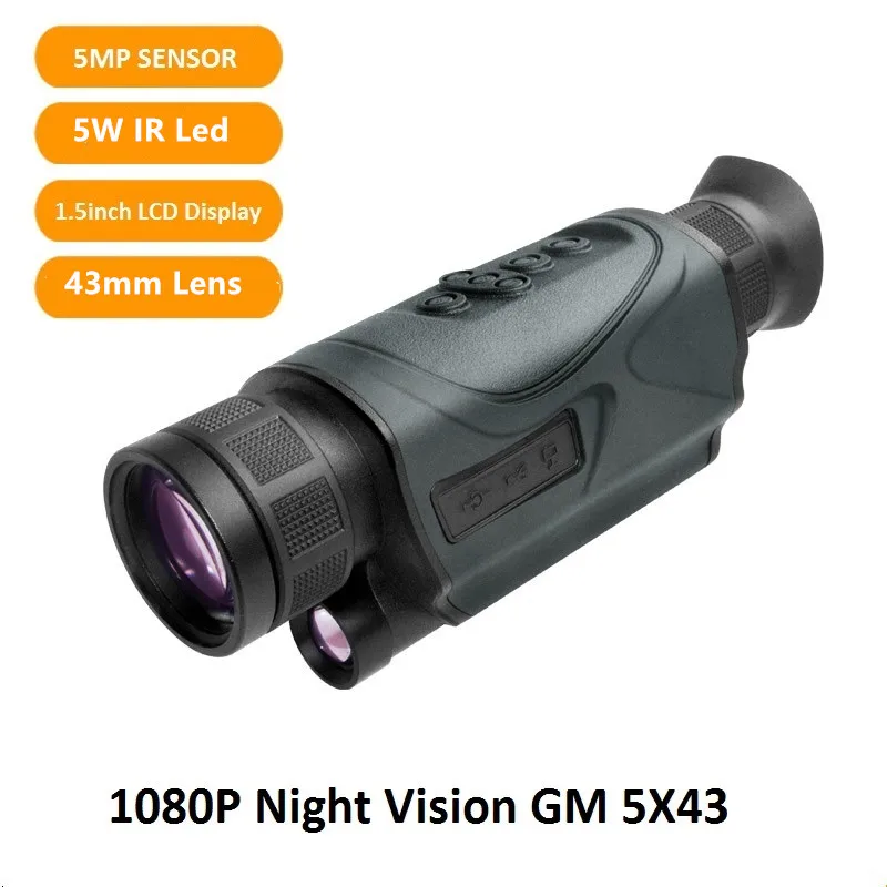 

Professional Monocular Infrared Night Vision 5MP Sensor 5W led Full Dark 200M with 8GB TF Card
