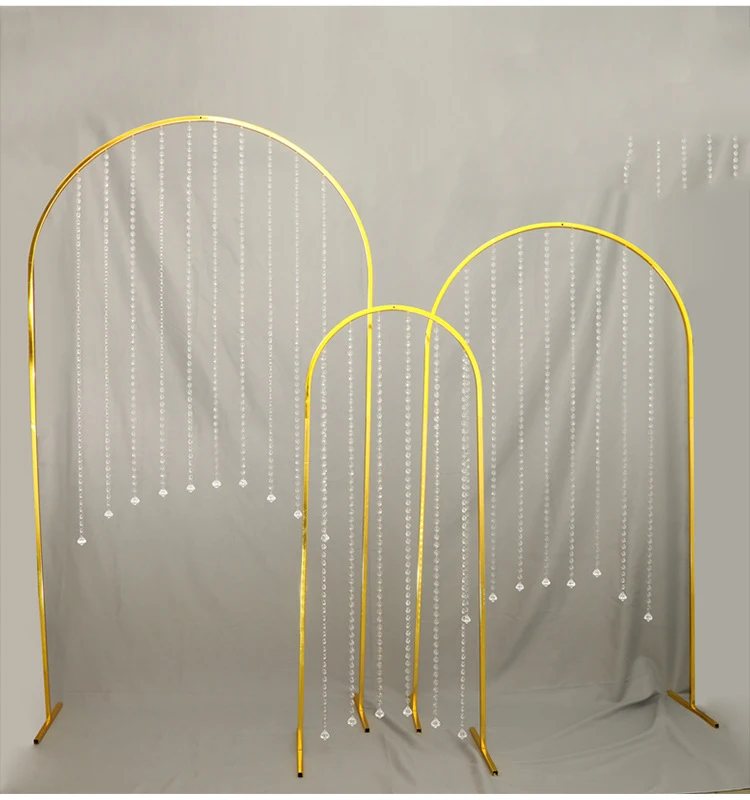 Gold plating n-shaped wedding props wrought iron mountain waterway leading wedding T station round bead curtain arch decoration