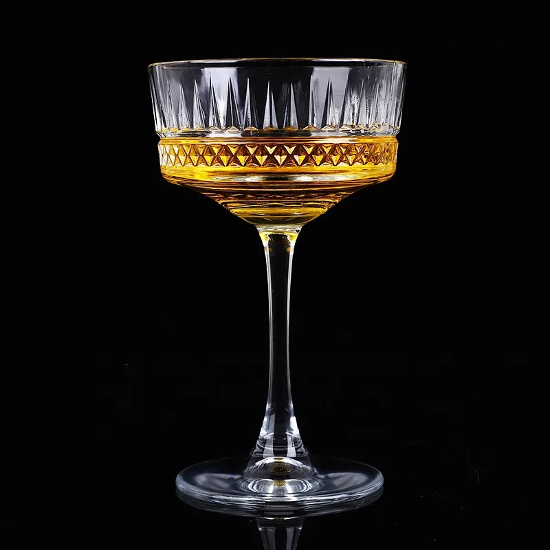 260ml Anaglyph Carved Goblet Martini Glass Champagne Cocktail Cup Bar Tools Set