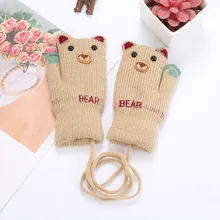 ARLONEET для малышей для девочек и мальчиков, зимние вязаные толстые теплые перчатки, варежки, вязаные, сшитые, бархатные, Мультяшные животные, шнурки, перчатки CD0