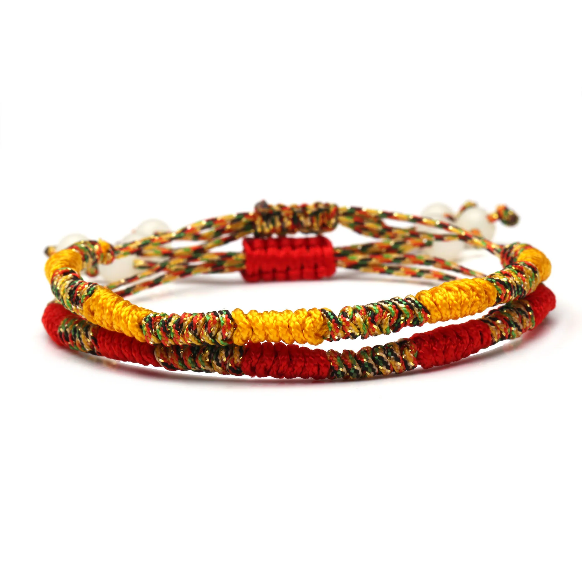 

Tibetan Buddhist Lucky Knot Bracelet Women Men Earth Yellow Red Iridescent Mix Color String Braided Adjustable Bracelets Present