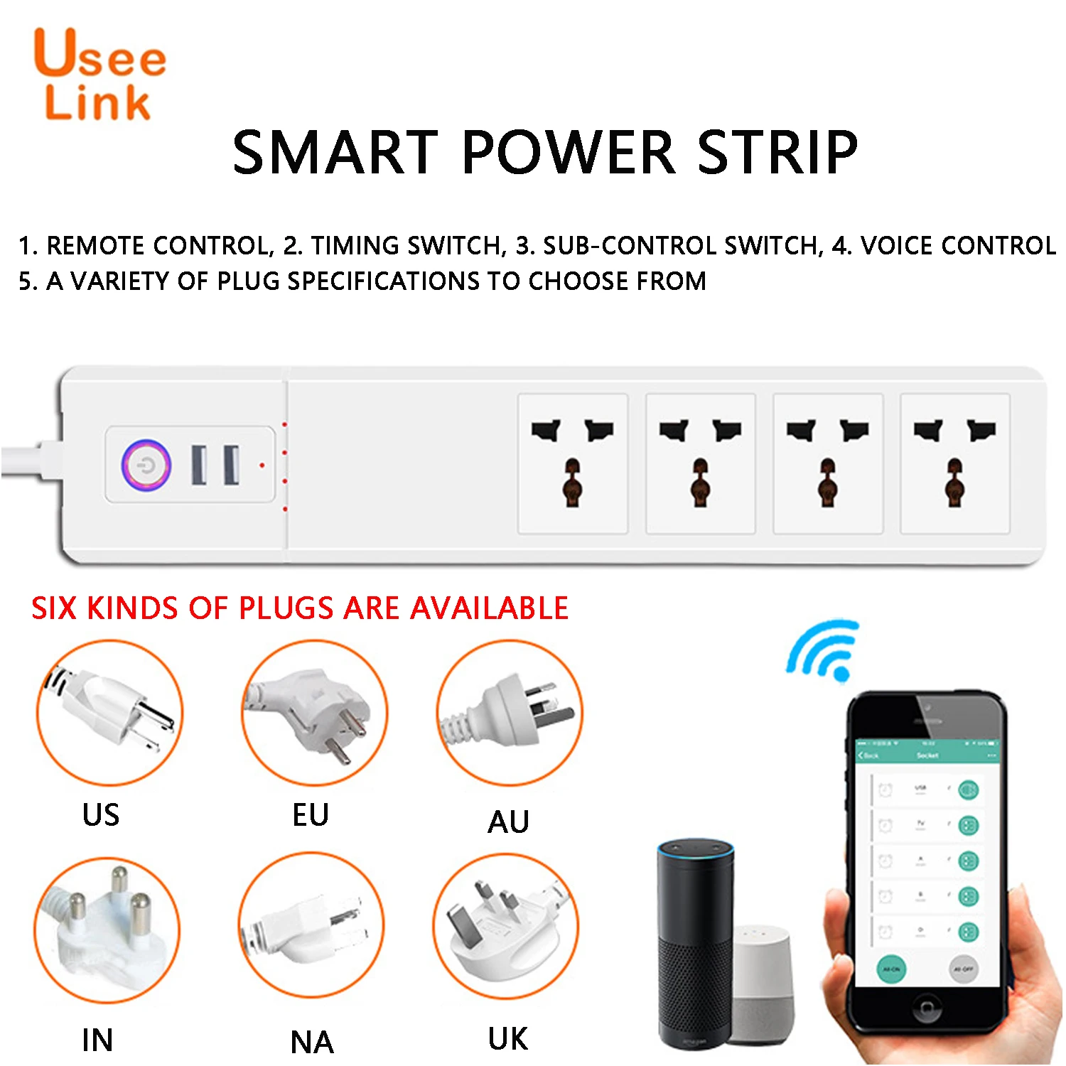 Régua de Tomada Universais com Usb Remoto por Voz Independente por Tuya Inteligente Elink Zigbee Plugues Controle Use 16a - Image 2