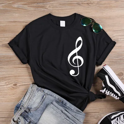 ONSEME, принт с музыкальной нотой, уличная одежда, Женская забавная футболка, женская футболка, развлекательная футболка, летние хлопковые футболки, Q-169 - Цвет: Black