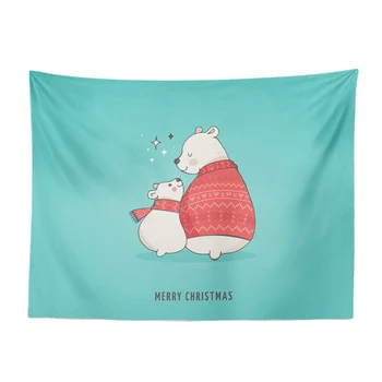 

Cartoon Cute Christmas Polar Bear Tapestry Mother And Child Blue Red Balloon Heart Wall Hanging Pattern Letter Home Decor Carpet