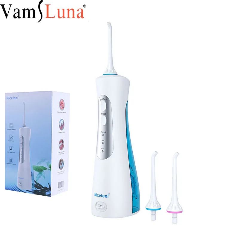 Cordless Water Flosser Teeth Cleaner, Nicefeel 150ML 2 Stamdard Nozzles And USB Rechargeable Oral Irrigator for Travel, IPX7