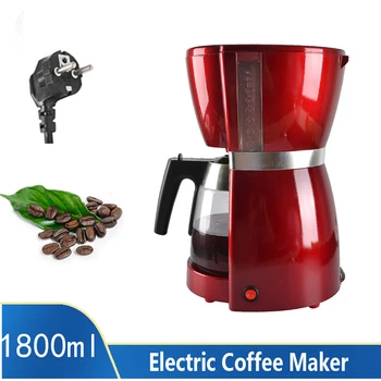 

220V-240V Coffee & Tea Maker Stylish Home Portable Automatic American Coffee Machine Red EU Plug 1800ml