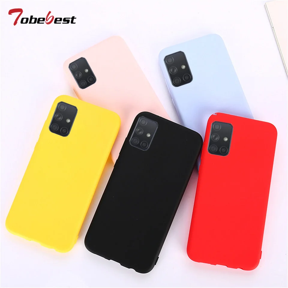 Caramelo de Color sólido de silicona caso para Samsung Galaxy A51 A71 A81 A91 A01 A11 A21 A70E A41 A31 A21S M51 M31 5G A30 A50 A70 cubierta