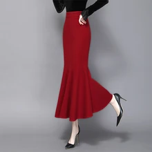 TIYIHAILEY Free Shipping 2021 Fashion Long Maxi Skirt Women Plus Size S-2XL Mermaid Style Fish Tail Stretch Ladies Wool Skirt