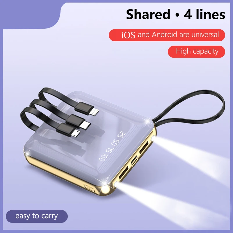 20000mAh Mini Power Bank Mirror Screen Digital Display Powerbank Built in 4 Cables External Battery Poverbank For Xiaomi iPhone 20000mAh Mini Power Bank Mirror Screen Digital Display Powerbank Built in 4 Cables External Battery Poverbank For Xiaomi iPhone