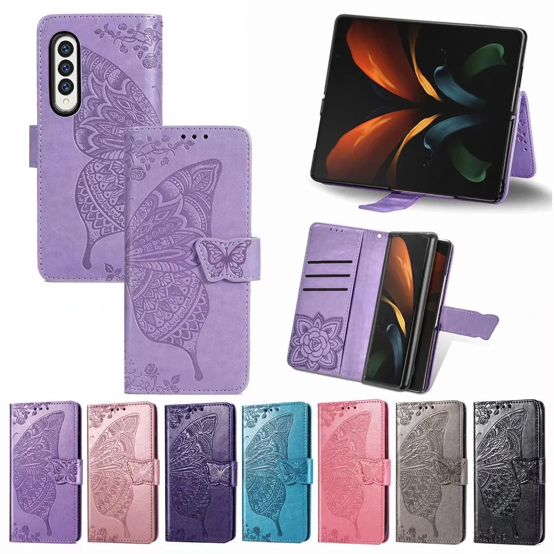 Per Samsung Galaxy Z Fold 3 / Fold 2 5G Custodia A Portafoglio In Pelle Con Flip A Farfalla In Rilievo