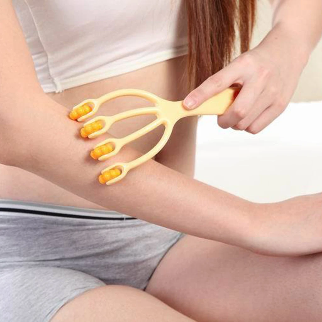 2 Pieces Portable Relax 4 Fingers Roller Massage Hand Push Leg Neck Back Waist Calf Wheel Massager for Personal Travel