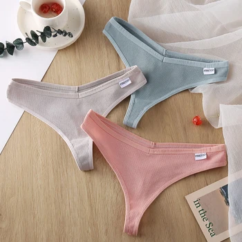 

Women Cotton Thongs Sexy V Waist G-String Comfortable Striped Thong Panties Women T-back Underpants M-XL Female Bikini