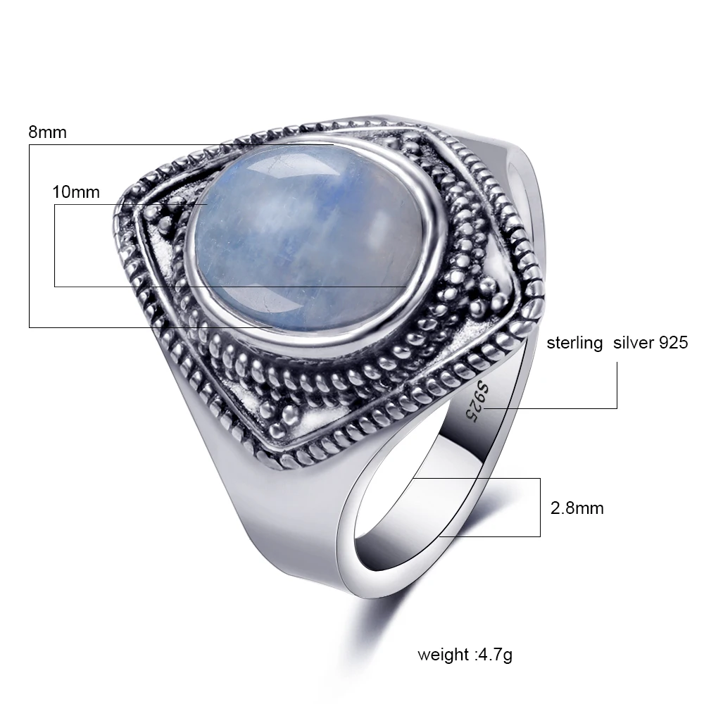 S925 Серебряное кольцо 8X10 овальное ретро текстура натуральный лунный камень кольцо ювелирные изделия мужские и женские подарки оптом