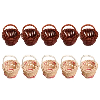 

10pcs Miniature Hand Basket Rural Furniture Decoration Creative Photography Props Delicate Landscaping Layout (Coffee and White