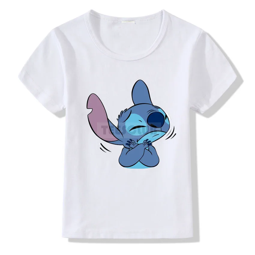 Lovely Lilo and Stitch Print T shirt Kids Cartoon Summer Tops Birthday T-shirt For Children Fashion Short Sleeve White Tshirt - Цвет: C11