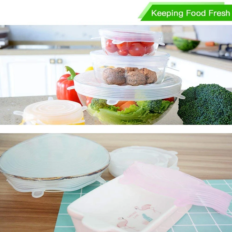 Silicone Stretch Lids 12pcs Silicone Lids, Reusable Durable Eco-Friendly Stretch Covers to Fit Various Sizes Shapes of Container