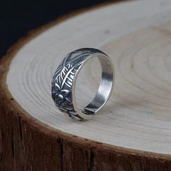 

FNJ Flower Ring 990 Silver Original Pure S990 Sterling Silver Rings for Women Jewelry Open Adjustable Size Leaf