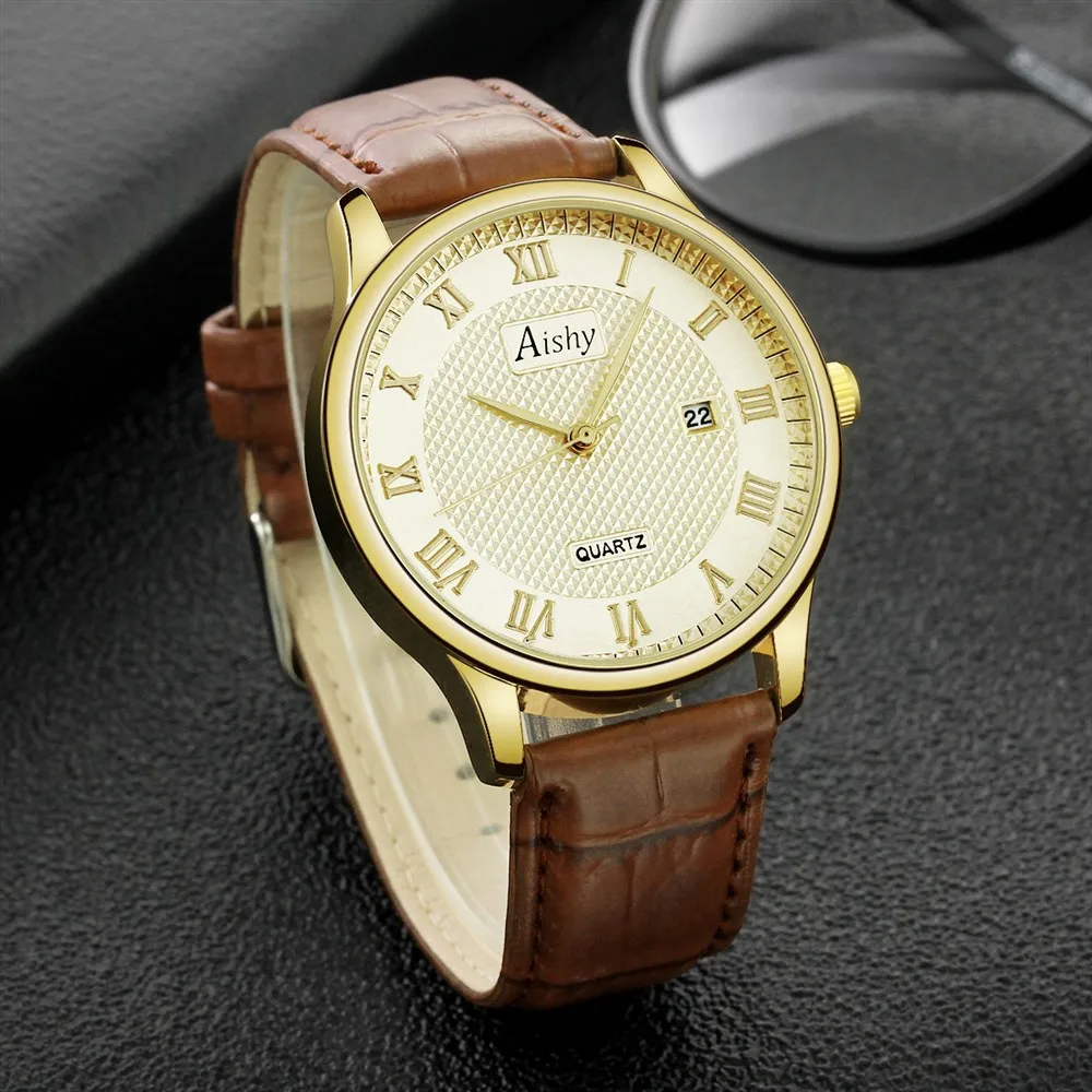 Men watch  genuine leather  classical  quartz wristwatch  Aishy  high quality watch   часы мужские  reloj  hombre