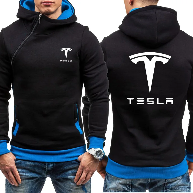 Tesla Men Hoodie Diagonal zipper Sweatshirt 5