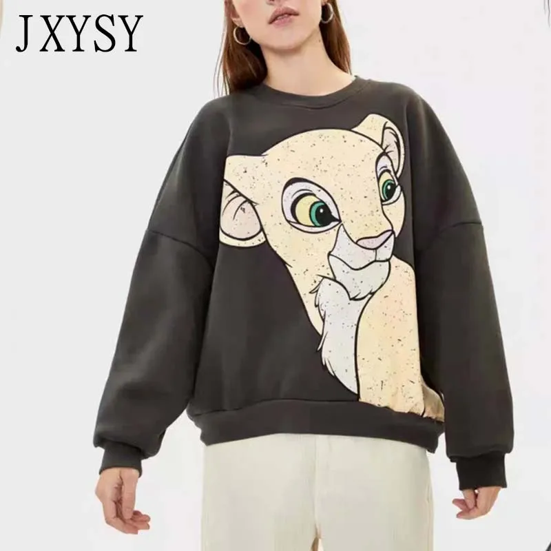 

JXXSY 2019 Autumn winter hoodies women sweatshirt casual cartoon lions print long sleeve female sweatshirt women pullovers top