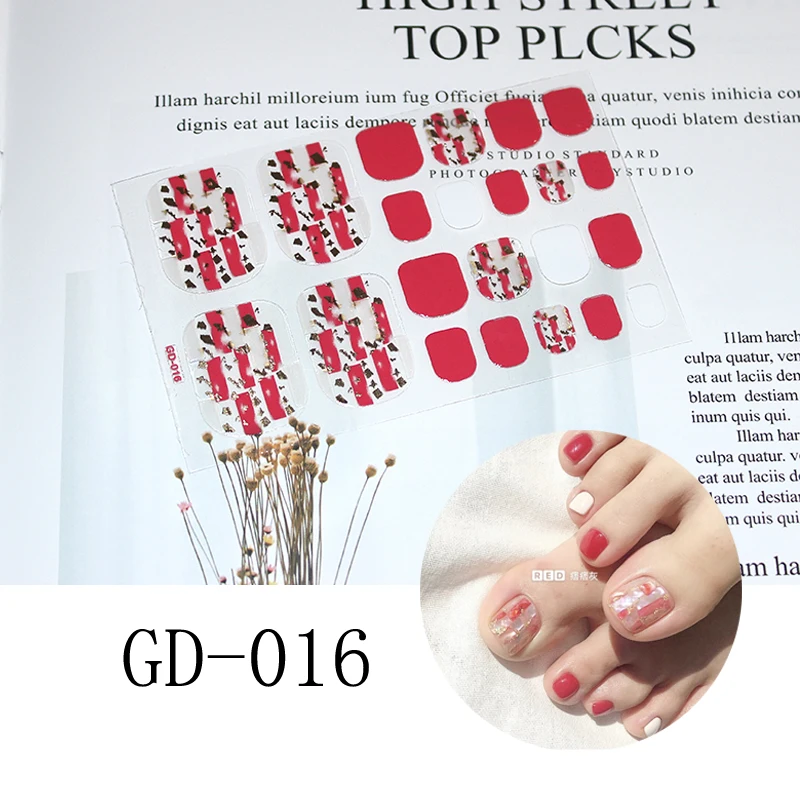 1 лист, многоцветная наклейка на ногти, Голографический лазерный лак для ногтей с блестками, обертывание, полное покрытие, самоклеящаяся наклейка для ног s, для женщин - Цвет: GD-016