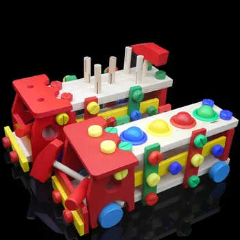

Baby wooden toy tools kids tool car Disassemble Table games Learning Educational Knock ball Screw assembly garden Block Car game