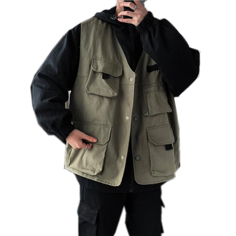 2021 Spring autumn New Mens Fake two-piece Hooded Jackets Male Pockets Korean Loose Fashion Hip Hop Streetwear Work Jacket coat