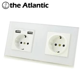 

DE Socket With Dual USB Charging Port Wall Power Outlet Double Socket 2 Gang White Glass Frame Russia Spain 172mm*86mm