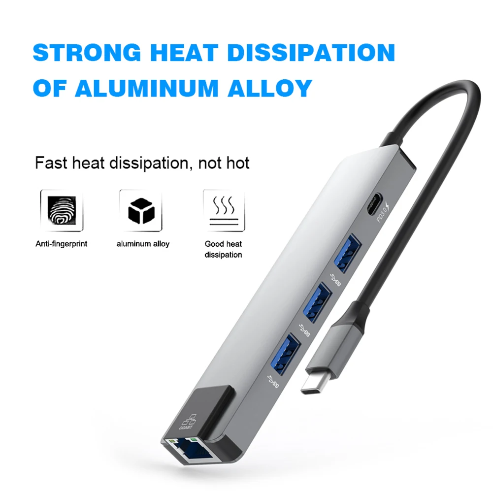 Концентратор USB 5 в 1 Heat-5in1 концентратор USB Type C 4K Hdmi USB C гигабитный Ethernet RJ45 LAN адаптер