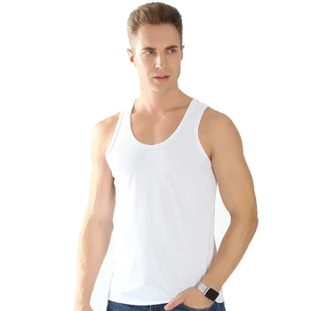 

Tank top men cotton summer tanktop solid color soft O-neck plus size XS to XXL