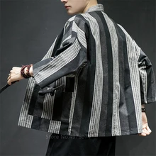 Мужской костюм самурая кимоно кардиган в полоску японский стиль Пальто Harajuku юката белье размера плюс Haori японская куртка женская мода