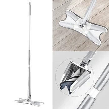 

X-shaped Floor Mop with 2pcs Reusable Microfiber Pads 360 Degree Rotating Flat Mop Hand-free Wash Household Cleaning Tools
