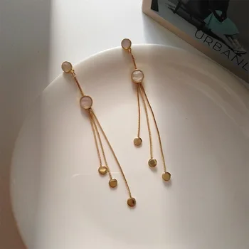 

Korean Personality Simple Metal Round Long Chain Tassel Clip Earrings Fashion Temperament Women Girl Jewelry Accessories