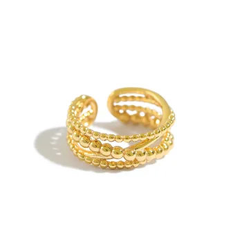 

1PC 100% Authentic 925 Sterling Silver Fine Jewelry white/gold Twisted Criss Cross Beads Ring Long Wider Design Adjust TL J1256