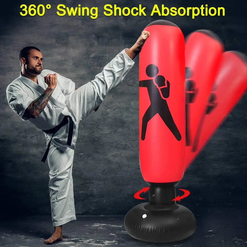 Punching Bag with Kids Boxing Gloves Inflatable Vertical Kickboxing Fitness Stand Column Tumbler Sandbags 1.6m | Спорт и развлечения