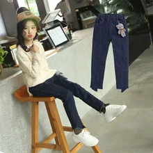 Зимние плотные джинсы с начесом для девочек; Новинка года; Стильные Теплые плотные джинсы для больших мальчиков и девочек; корейский стиль