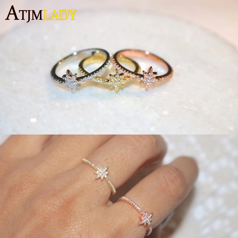 

100% 925 Sterling Silver Women Jewelry AAA+ Cubic Zirconia Cute Star Silver Rings For Girls Gold Color Delicate Ring 2021 New