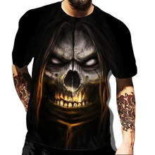 2021 Summer New Skull Printed T Shirt For Men Casual Oversized Short Sleeve Clothes Streetwear Hip Hop 3D Printing Top Tees